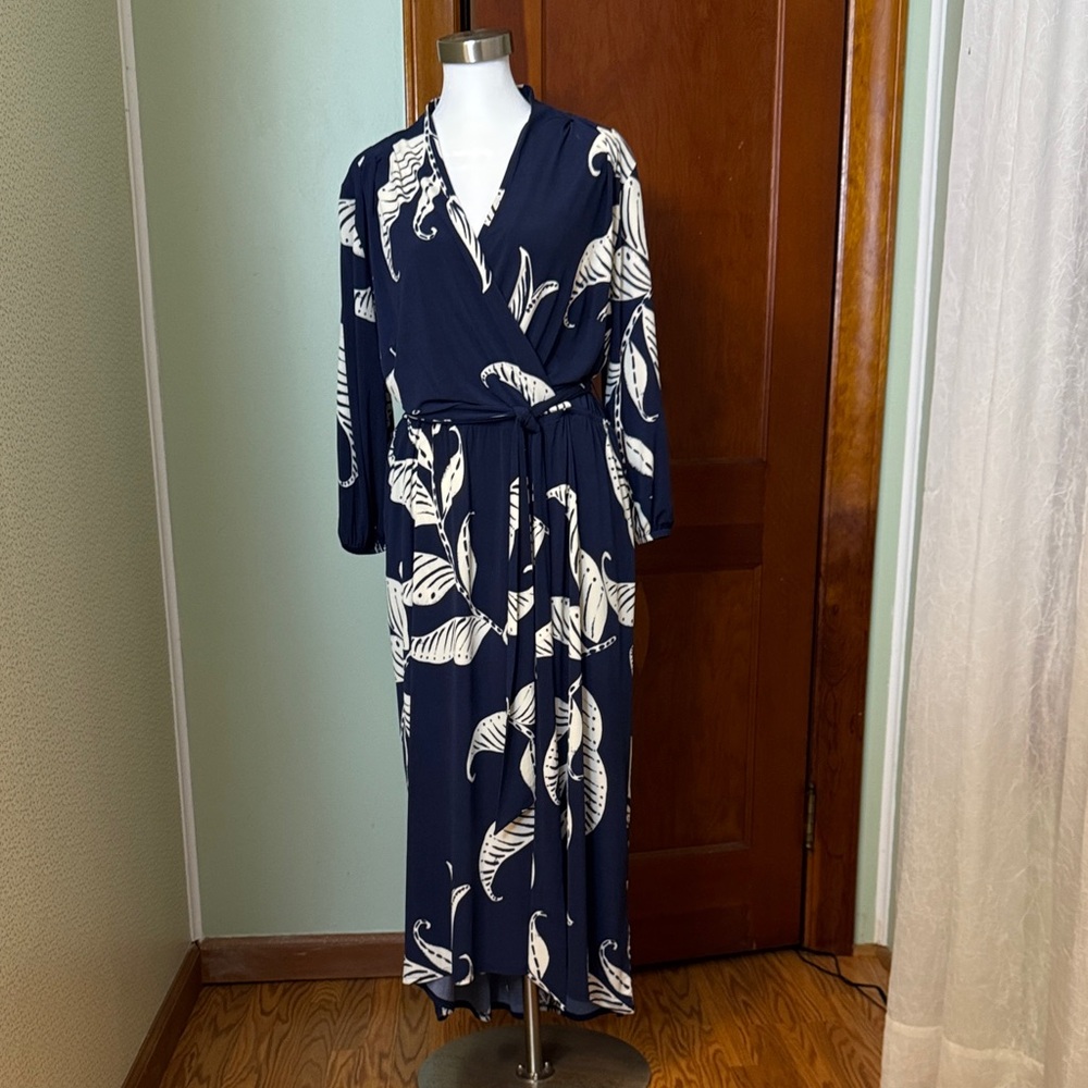 Lane Bryant Navy and White Midi Dress